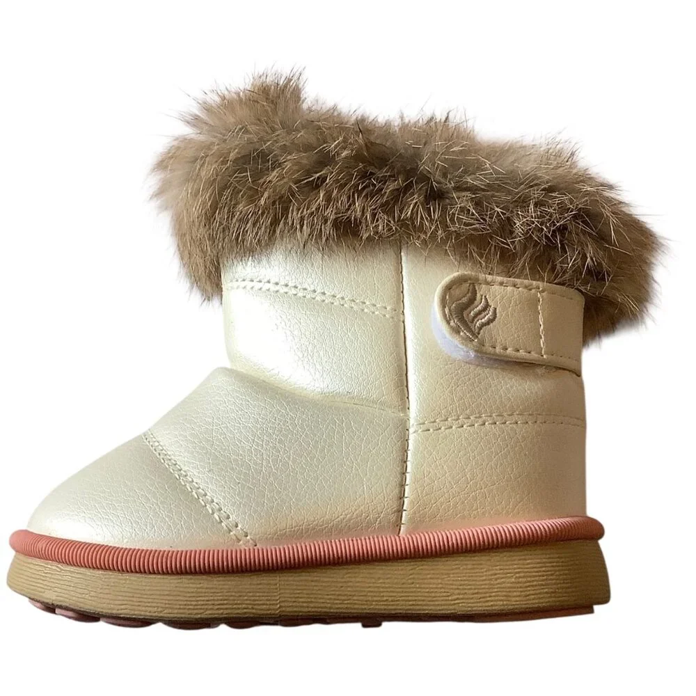 Comfy Kids Toddler Winter‎ Boots Size 5.5 Rabbit Fur Trim Non-Slip Soles Merence